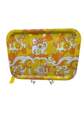 Vintage Yellow & Orange Floral Retro Metal Serving Tray 12x9"